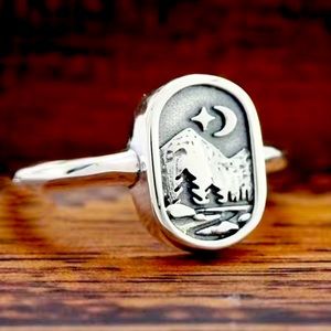 Silver Forest Scene Ring